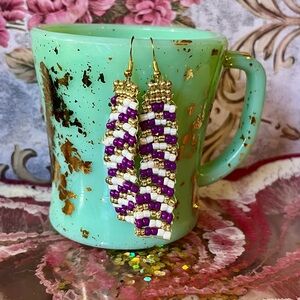 Gold and Purple Beaded Earrings